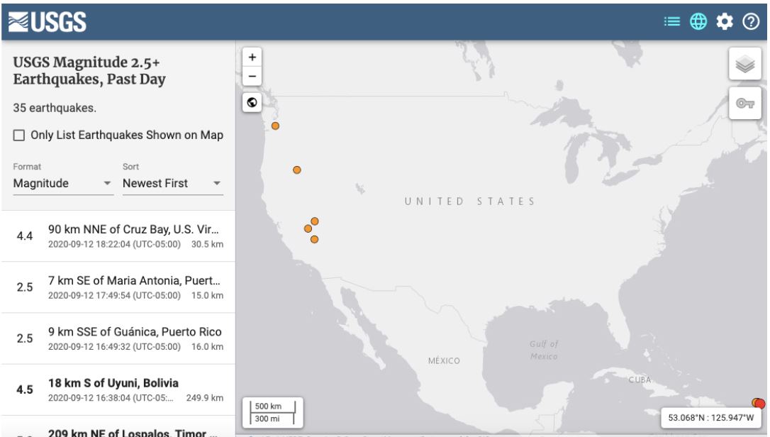 1-Day EQ Map United States