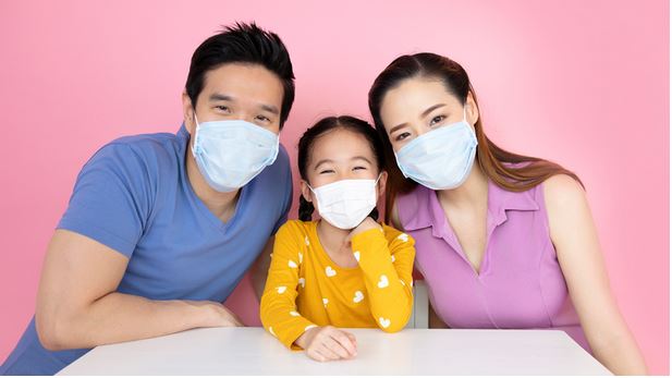 Family wearing masks